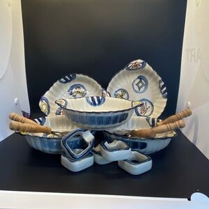 Japanese bowls set of 5 vintage hand painted bowls-spoons & rests.